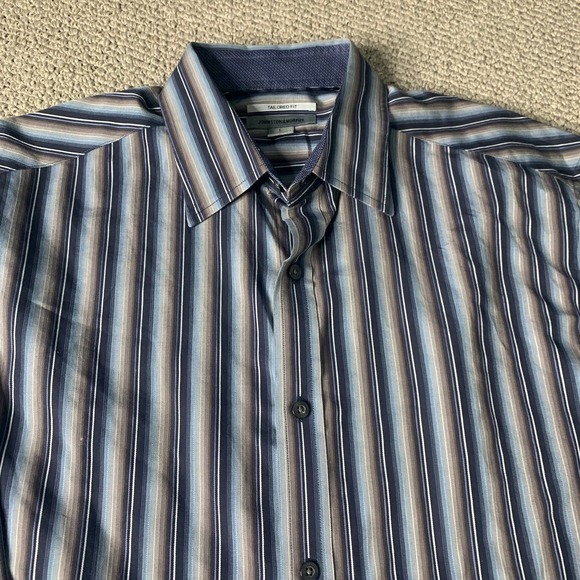 Johnston & Murphy Mens Shirt Size Large Blue Striped Tailored Fit Button Up - Picture 2 of 11